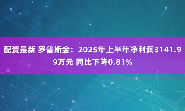 配资最新 罗普斯金：2025年上半年净利润3141.99万元 同比下降0.81%